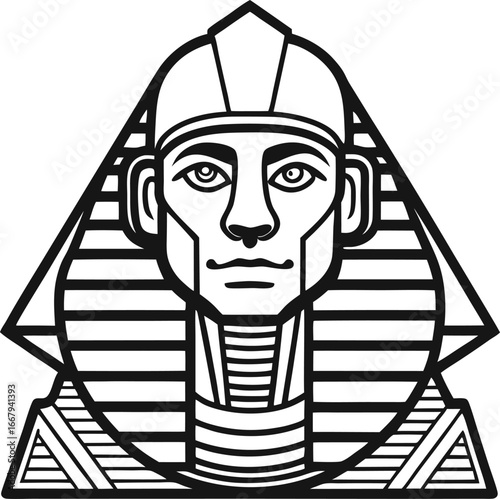 Sphinx Head Close Up With Pyramid Background