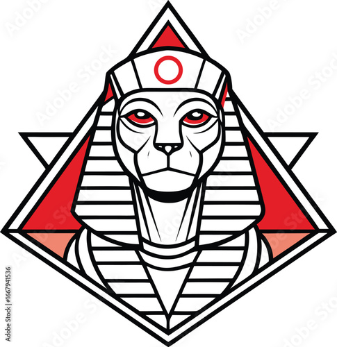 Sphinx In Triangular Composition With Pyramid