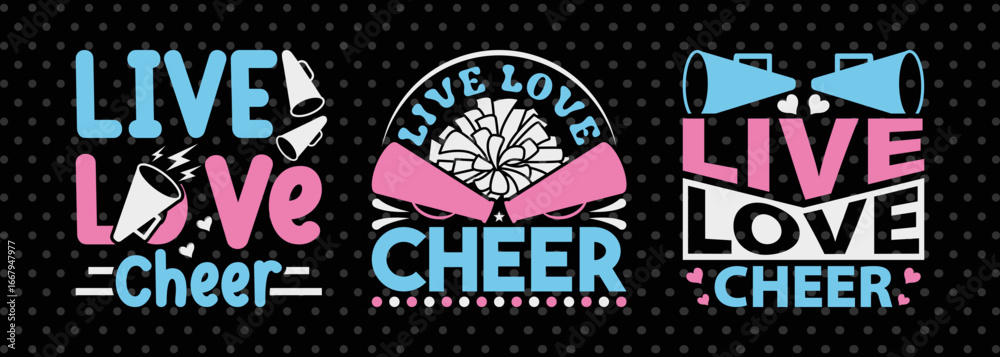 Fototapeta premium Live Love Cheer SVG Bundle | Cheerleading Quote Shirt Design for Cricut & Silhouette
