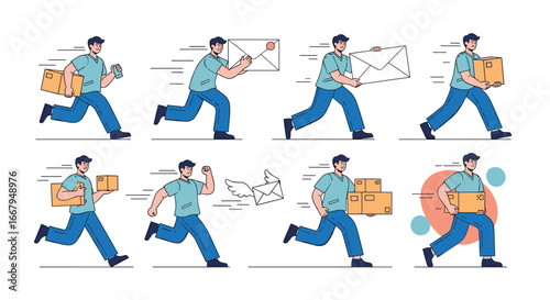 Fast delivery service for packages and mail with a running courier delivering items quickly to destinations