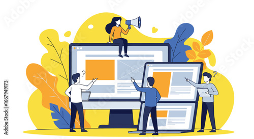 Creative team collaborating on digital content strategy and website design projects