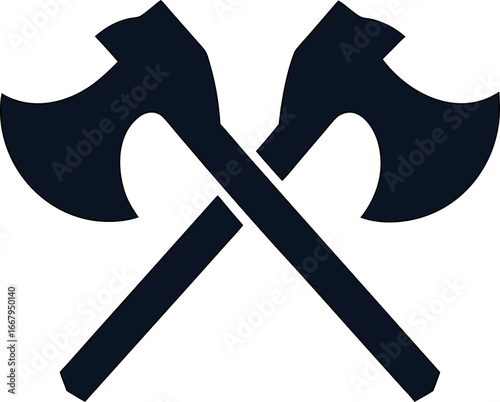 Minimalist cross axes vector design, great for fantasy crests, lumberjack branding, and medieval logo concepts.