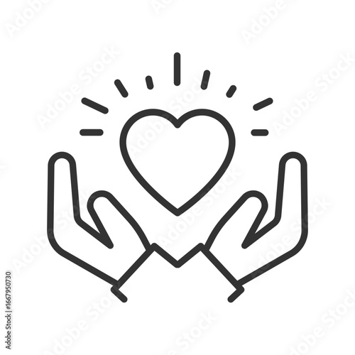hands and heart icon, linear vector illustration eps 10