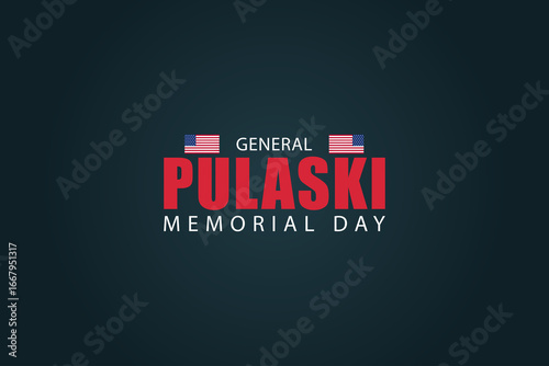 General Pulaski Memorial Day patriotic card with USA flag on dark gradient