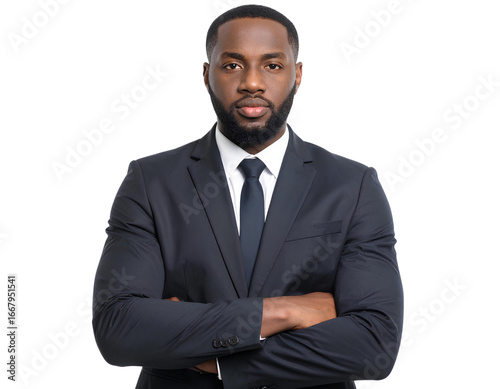 Business man portrait isolated on white transparent background, Afro businessman isolated on a transparent background.
