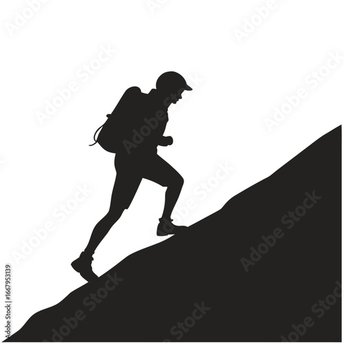 Person hiking volcanic slope silhouette