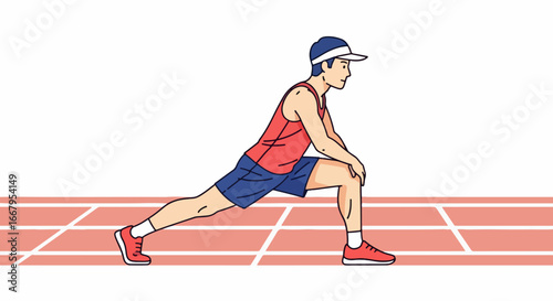 Man Stretching Leg Muscles on Track Illustration.