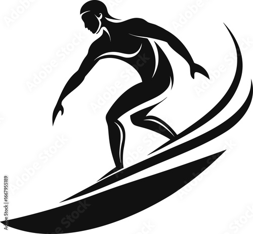 Surfer Gliding Smoothly On Calm Wave Slope