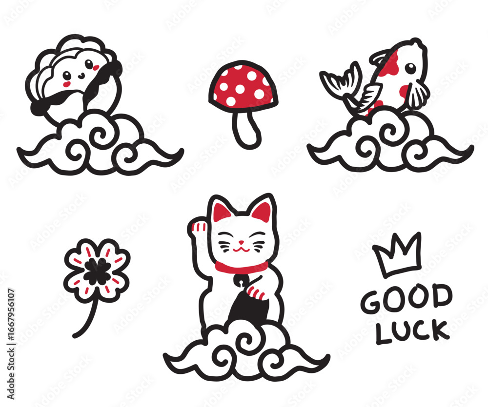 Obraz premium Outlinevector illustration of whimsical lucky charms