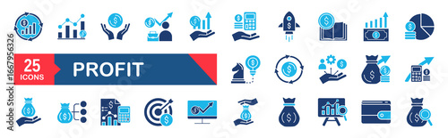 Financial profit set of web icons. Money income linear icon collection. Containing money savings, finance, growth, investment, payment, earnings, management and more.