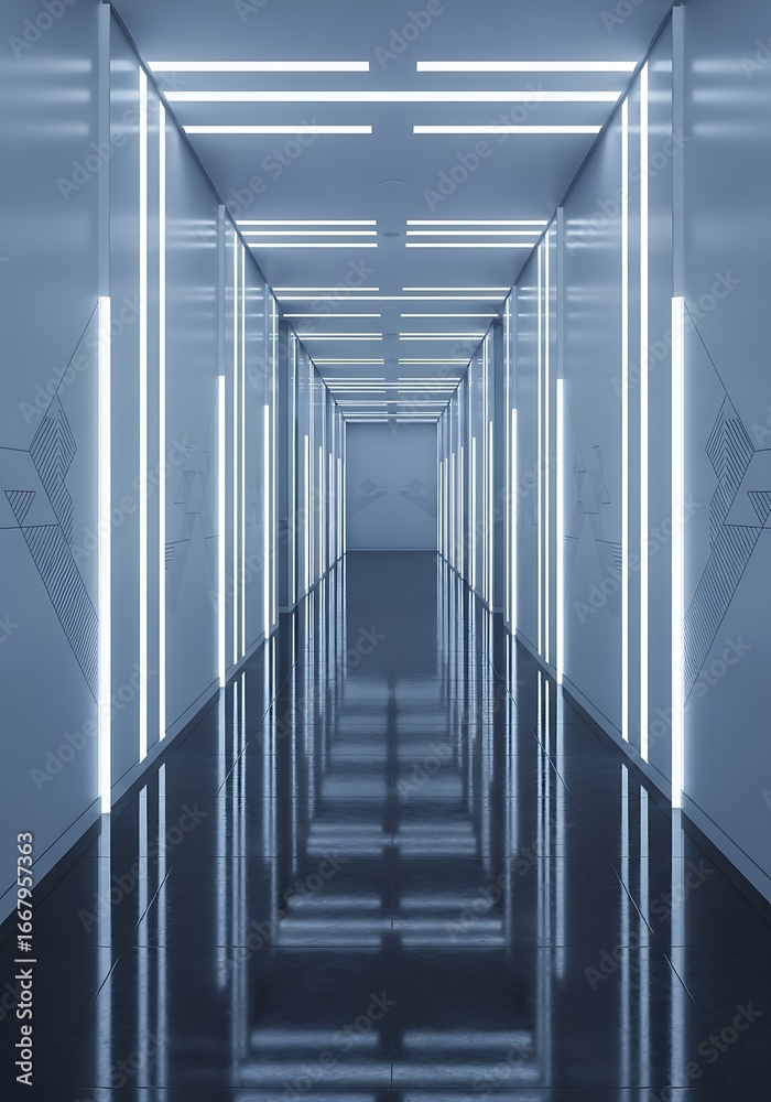 Fototapeta premium Futuristic corridor with illuminated walls
