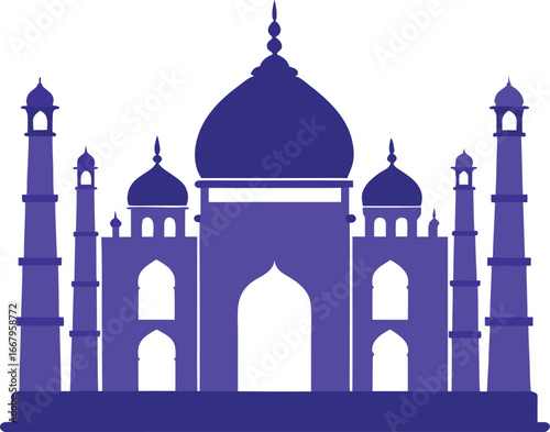 Taj Mahal Flat Vector Silhouette