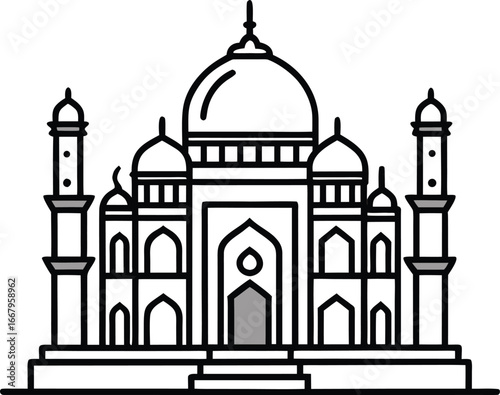 Taj Mahal Iconic Monument Sketch Outline