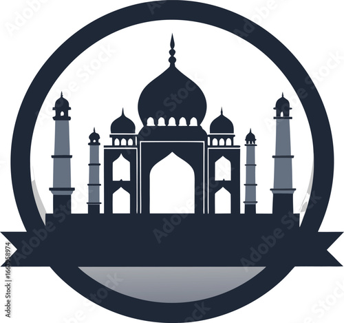 Taj Mahal Inside Circular Badge Outline