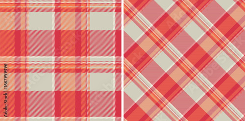 Classic tartan pattern. Two seamless variations with red hues. Ideal for backgrounds, apparel design or graphic projects needing timeless, stylish fabric textures.
