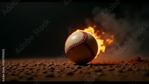 Baseball on fire hot sport action game flaming ball pitch burning heat