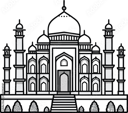 Taj Mahal Traditional Decorative Outline
