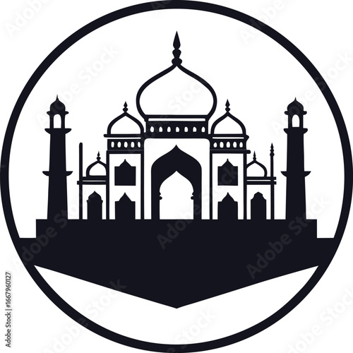 Taj Mahal Within Oval Badge Outline