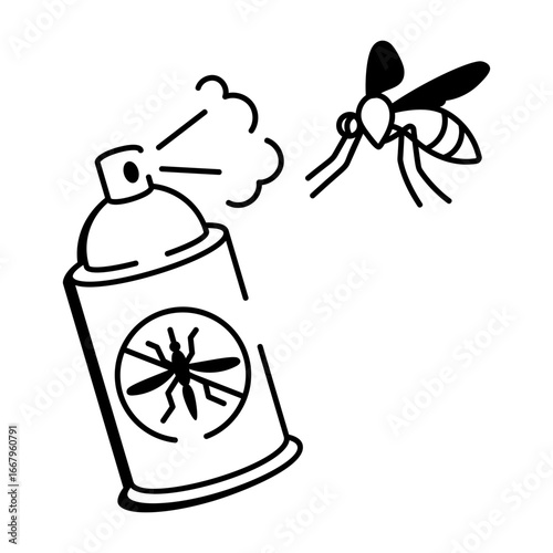 Doodle style icon representing a mosquito spray
