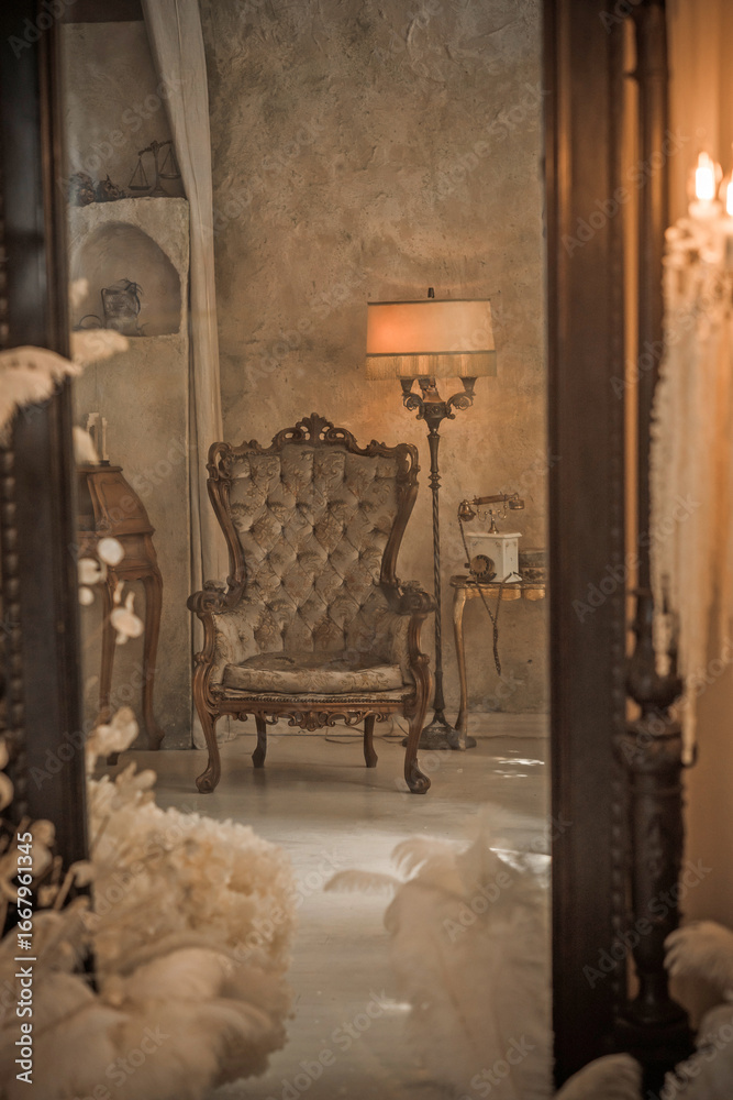 Fototapeta premium Vintage Gothic Interior with Candles and Antique Décor