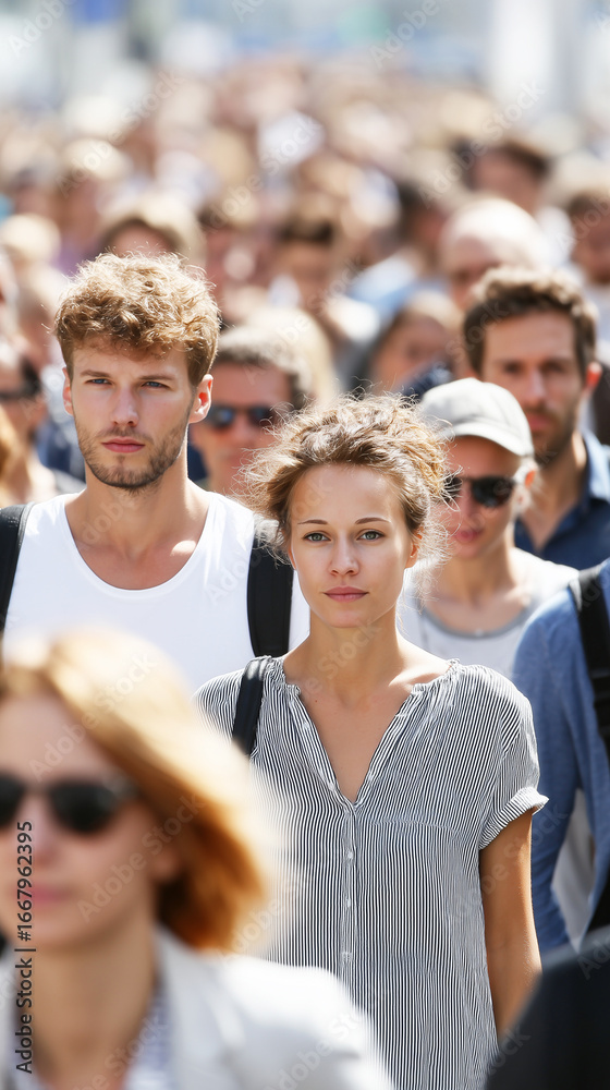 Obraz premium crowd or mass of people walking on sunny day