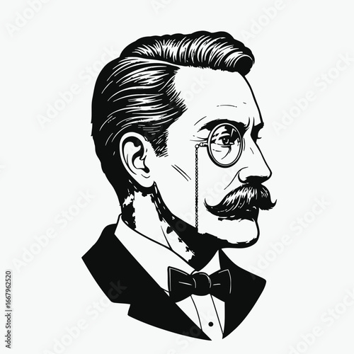 Vintage Gentleman with Monocle and Mustache Illustration.