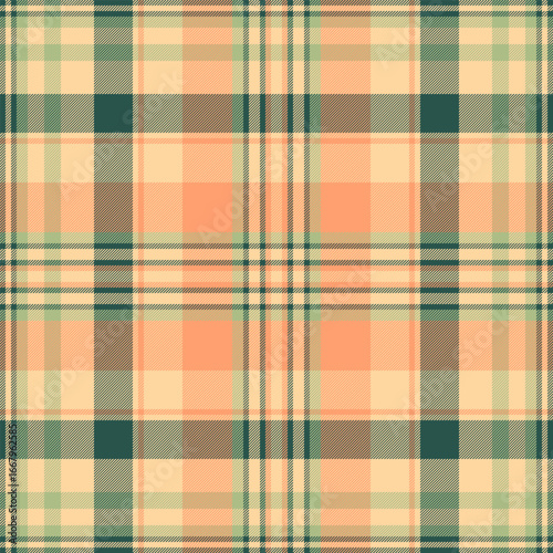 Many check pattern plaid, idyllic texture background textile. Calm vector seamless tartan fabric in orange and teal colors.