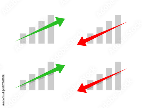 Growth and decline chart icon in flat design. Business trend arrow symbol. Profit and loss concept