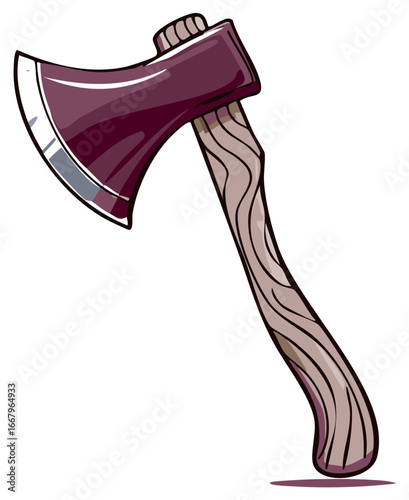 Vector illustration of a stylized wood chopping axe with a purple metallic head and wooden handle