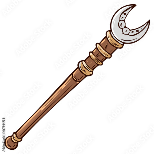 Cartoon Crescent Moon Staff, Magical Wizard Wand, Costume Prop, Crescent Symbol, Fantasy