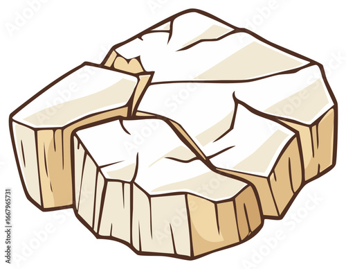 Cracked ice chunks with a stylized drawing and thick outlines