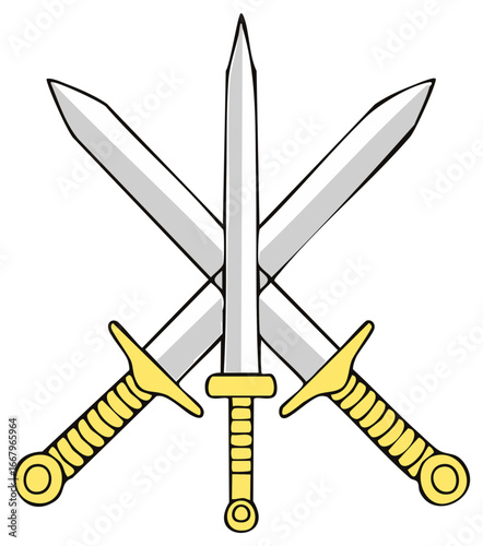 Three Crossed Swords Emblem Vector Illustration Design for Power Strength and Battle