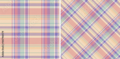 Check seamless texture of pattern fabric tartan with a textile background vector plaid. Set in trendy colors. Neutral color palette.