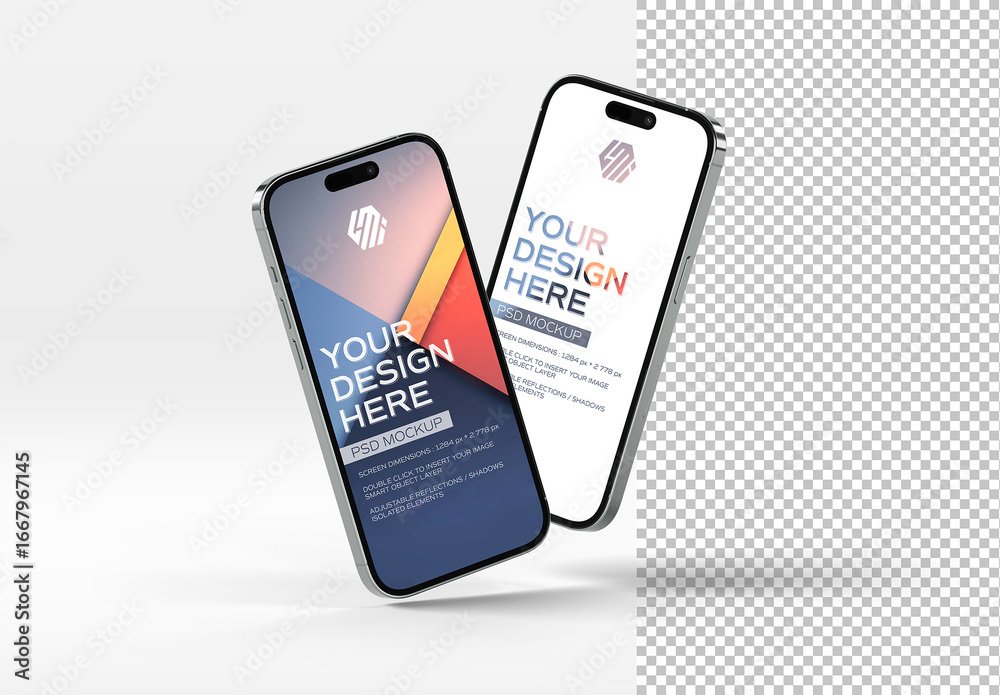 Two Isolated Smartphones With Shadows Mockup Stock Template | Adobe Stock