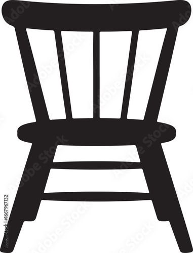 Classic wooden windsor chair silhouette isolated on white background