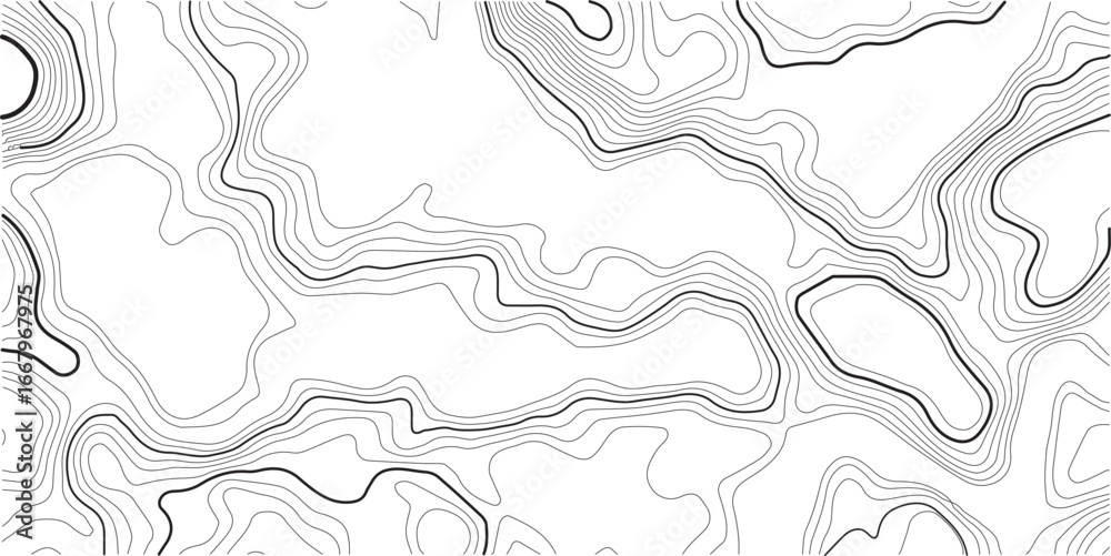 Obraz premium Geography landscape Topo contour map on white background, Topographic contour lines. Seamless pattern with lines Topographic map. Geographic mountain relief diagram line wave carve pattern. 