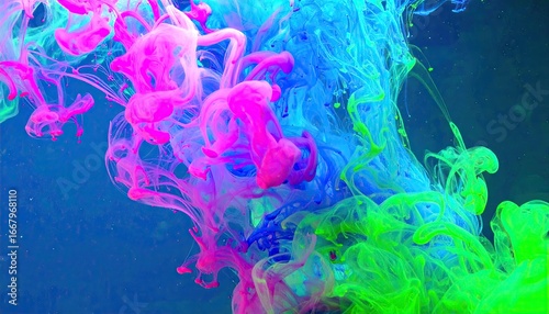 Swirling Neon Ink in Crystal Clear Water