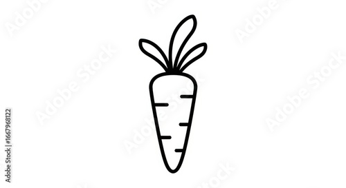 Simple black outline drawing of a carrot with leaves.