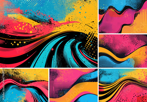 9 Wavy Pop Art Cartoon Background Collection