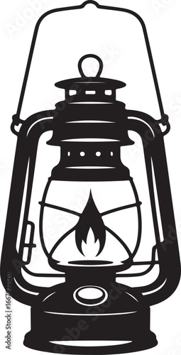 Vintage kerosene lantern with a flame isolated on white background