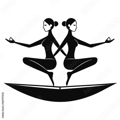 Two Yoga Practitioners Balancing In Partner Boat