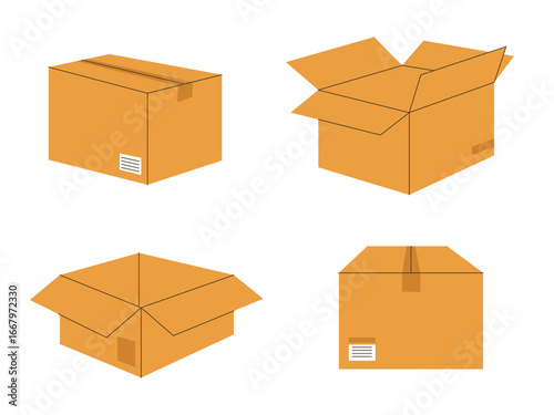 Shipping carton open and closed box, set of cardboard box