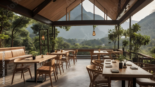 A cafe amidst mountain views