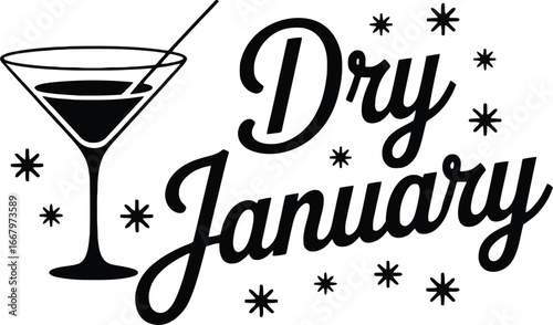 Dry January Martini Glass with Starbursts - Vector Graphic