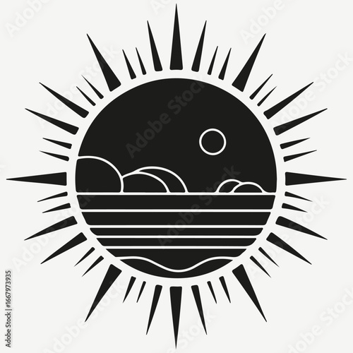 Sun sundown icon logo illustration vector set
