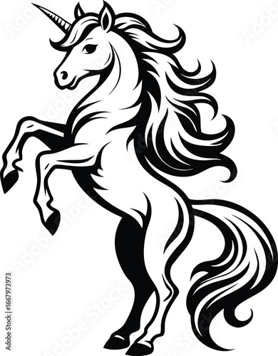 Unicorn Rearing With Mane Shaped As Waves