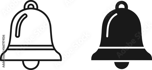 Alarm bell icon set: outline and solid design elements for notifications and alerts