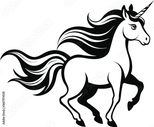 Unicorn Running With Mane Blowing In Wind
