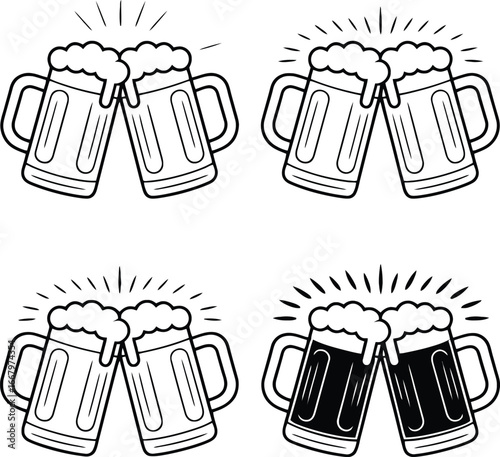 A diverse vector set of beer icons, symbols, and illustrations featuring glasses, bottles, and kegs for web and app design