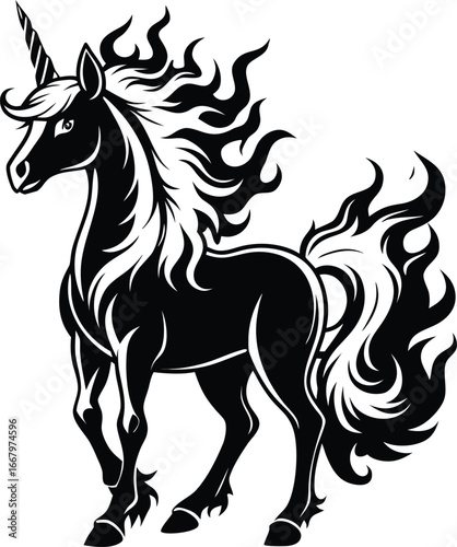 Unicorn Standing With Mane Shaped Like Flames